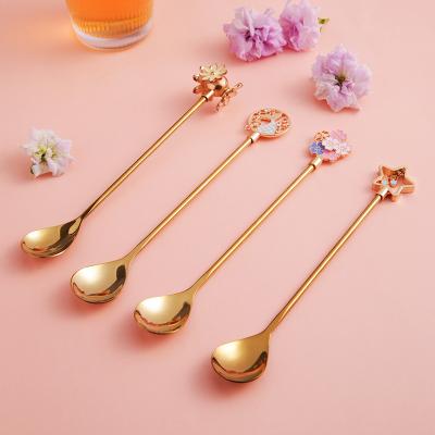 China Sustainable New Design Stainless Steel Coffee And Tea Cup Shaping Ice Stirring Spoon And Fork With Lollipop Donuts Shape for sale