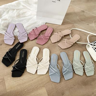 China Wholesale Women Summer Fashion Trend Open Toe Flat Slide Sandals Slip On Beach Leather Sandals Flip Flops Ladies Casual Summer for sale