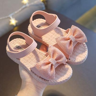 China Princess Open Flat Sandals Summer Stylish Shoes Toe Ankle Strap Fashion Bow Toddler Little Girls Lightweight Bowknot Sandals Wholesale for sale