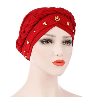 China 2022 Multifunctional Muslim Chemo Hat Bandanas Headwear Turban Fashion Style Pearl Wrap Women African Head Hair Loss Turban Wholesale for sale