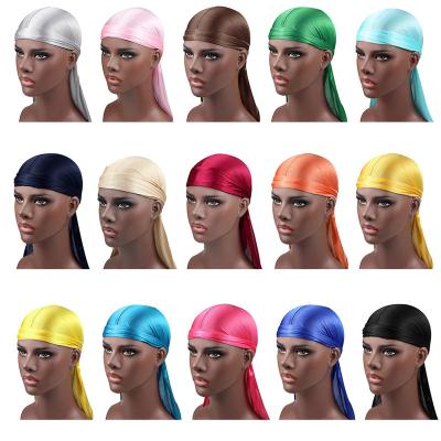 China Multifunctional Cheap Wholesale Satin Silky Head Wrap Durag Covers Long Tail Headwraps Wide Straps Waves Headwear For Men Women Headwraps Hat for sale