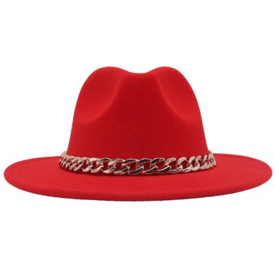 China Fashion Silk Hat Topper Wide Brim Top Fedora Acrylic Melonik Chain Dress New Arrival Casual Ladies For Women Tosser for sale