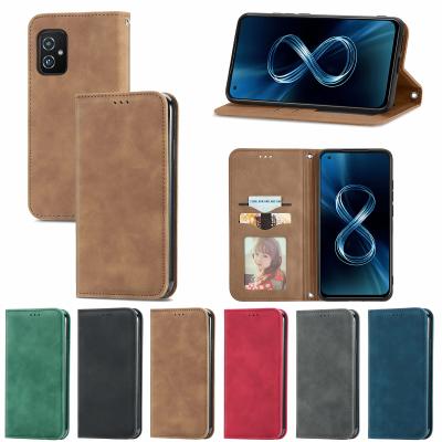 China Flip Phone Cover Skin Feel Business Retro Magnetic Horizontal Flip Leather Case For ASUS Zenfone 8 ZS590KS for sale