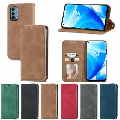 China Retro Flip Phone Cover Skin Feel Business Magnetic Horizontal Flip Leather Case For OnePlus Nord CE N200 5G for sale