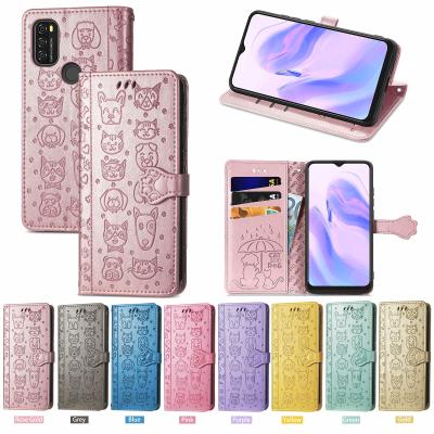 China Flip Phone Cover for Blackview A70 Cute Cat and Dog Embossed Flip Leather Case Horizontal with Stand Card Slots and Wallet and Lanyard for sale