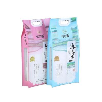 China Recyclable Rice Packaging Pouch Custom Engraving Printed Handle Nylon Bags For Vacuuming Food Storage Bags for sale