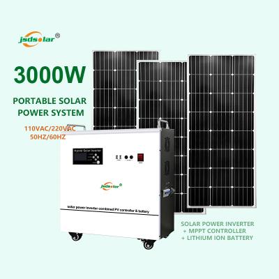 China Jinsdon 3000w home solar power system 3kw off grid system 3kva hybrid portable home solar power camping use for sale