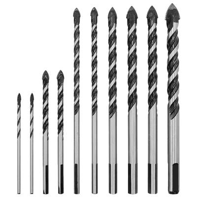 China Concrete 10 Piece Longer Triangle Shank Ceramic Drill Bit Masonry Drilling Bits Kit Carbide Tip Set For Glass Tile Brick Concrete for sale