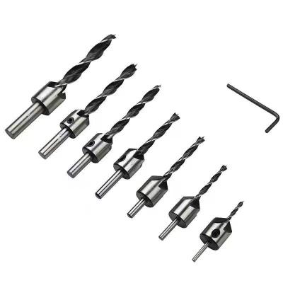 China 7 PCS HSS Countersink Woodworking High Carbon Steel Drill Bits 4 Piece Set Titanium Bit Woodworking Reamer Woodworking Adjustable Chamfer for sale