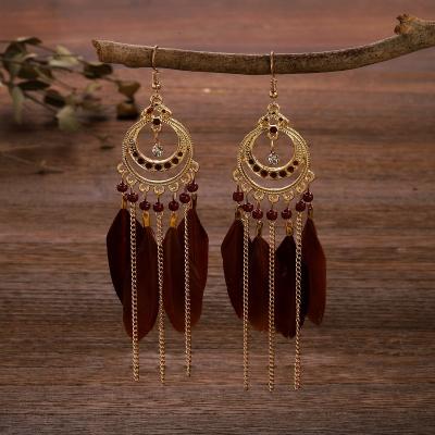 China Fashion Vintage Feather Long Bohemian Long Earrings Bohemian Scallop Tassel Earrings Jewelry For Women for sale