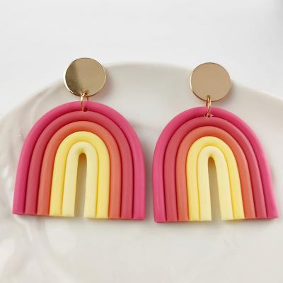 China Geometric U-shaped earrings soft earrings rainbow clay earrings ladies' summer cute long lovely for sale