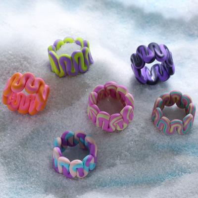 China 2021 Vintage Fashion Simple Handmade Colorful Polymer Clay Rings Wholesale Clays Women Jewelry Clay Chunky Ring for sale