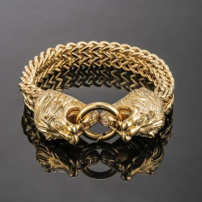 China Casual/Sporting The Hottest Double Chain Stainless Steel Lion Head 18k Gold Franco Chain Cuban Link Heavy Bracelet For Women for sale