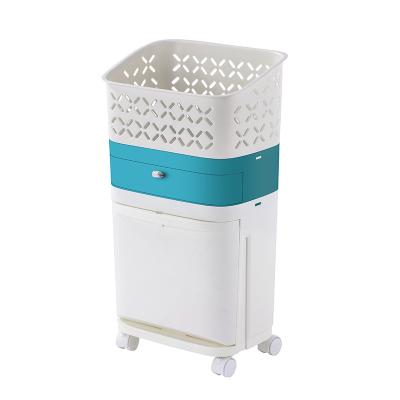 China Good Quality Sustainable Goods Plastic Trash Bin Kitchen Blue White Trash Bin for sale