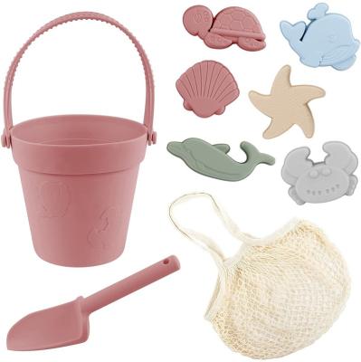 China Child Toy Gifts Summer Silicon Kids Sand Toys Set Travel Beach Toys Set with Bucket Shovel Seaside Animal Sand Molds Soft Beach Toys Set Outdoor for sale