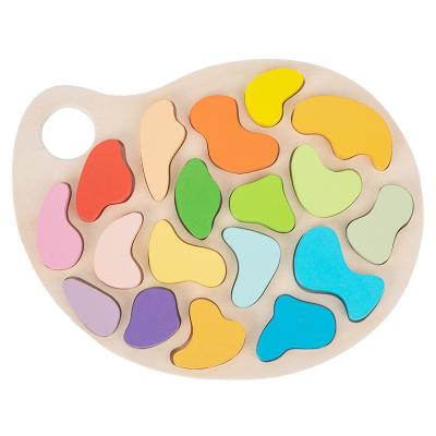 China Child Toy Gifts Customized Children Educational Learning Board Toys Wooden Colorful Color Plate Shape Cognitive Jigsaw Puzzles for Toddlers for sale