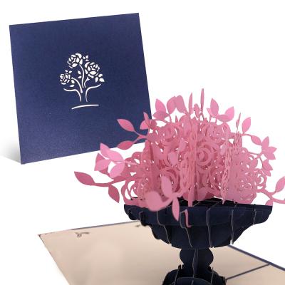 China Custom Europe 3d Birthday Invitation Greeting Thank You Giving Pop Up Greeting Card With Flowers for sale