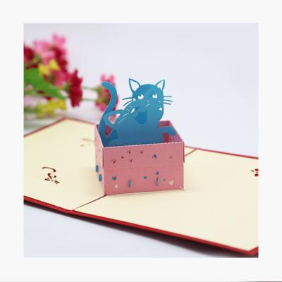 China Europe WINPSHENG Custom Design Cut Cat Box Happy Birthday 3d Card Pop Up Greeting Cards Birthday Cards for sale