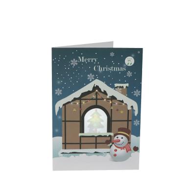 China Europe Custom Design Merry Christmas Music Led Light Greeting Cards With Sound Chip for sale