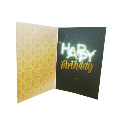 China Custom Handmade Europe Golden Musical Birthday Invitation Greeting Card With Led Lights for sale