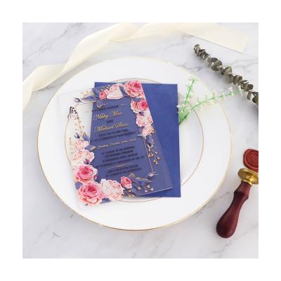 China Luxurious Custom 2mm Transparent Acrylic Wedding Invitation Card Of Europe With Silk Screen for sale