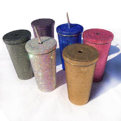 China Business Pop Diamond-encrusted thermos cup Bling bling rhinestone gem colored beverage cup bottle OEM customer design304 Stainless Steel for sale