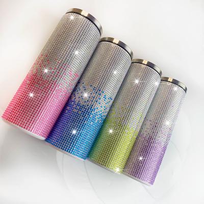 China PORTABLE Customizable Diamond thermos cup with diamond pattern and logo 304 stainless steel large capacity straw cup with fast production for sale