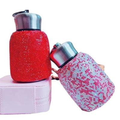 China PORTABLE Cute handmade inlaid crystal clay thermos cup 304 stainless steel high-grade personalized diamond portable hot water bottle for sale