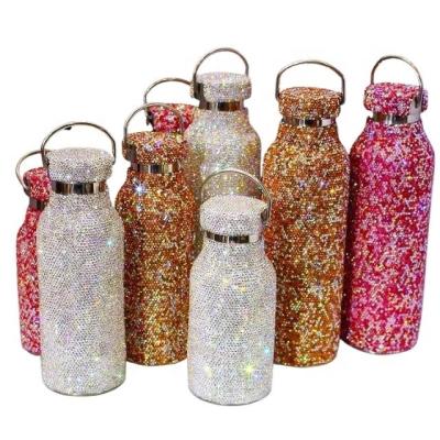 China PORTABLE Pure hand-inlaid crystal clay thermos cup 304 stainless steel high-grade personalized diamond portable hot water bottle for sale