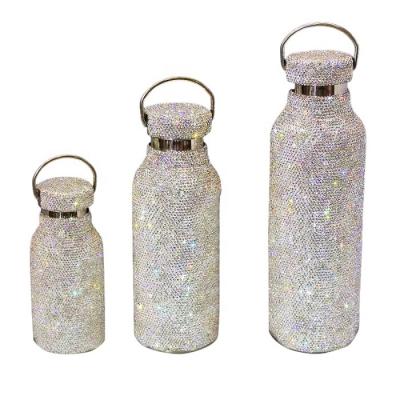 China PORTABLE Pure hand-inlaid crystal clay thermos cup 304 stainless steel high-grade personalized diamond portable hot water bottle for sale