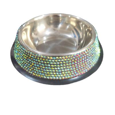 China Sustainable Pop diamond-encrusted Pet Bowl 18CM single bowl stainless steel removable double pet Food Bowl Diamond Pet Bowl Cat Bowl Dog for sale