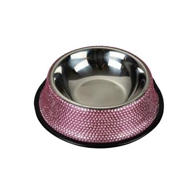 China Sustainable Spot diamond-encrusted Pet Bowl 18CM single bowl stainless steel detachable double pet food Bowl Diamond Pet Bowl Cat Bowl Dog for sale