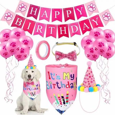 China Viable Pet Birthday Party Decorated Banners Dog Claw Balloon Tie 2pcs Hot Birthday Hat And Scarf for sale