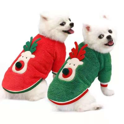 China Xmas Equipment Bulldog Dog Cat Velvet Deer Face Christmas Dog Teddy Bear Cat Clothes Autumn And Winter Viable Clothes for sale