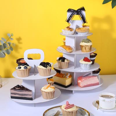 China Recyclable 2 Cardboard Mini Dessert Cupcake Tower 4 Tier White Cupcake Stand Cupcake Stand Cake Stand For Party for sale