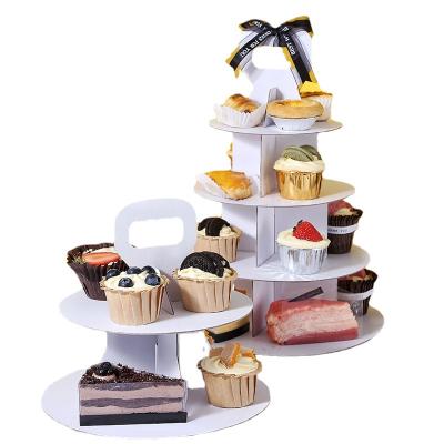 China Recyclable Disposable Family Gathering Afternoon Tea Cardboard Cake Stand Cake Dessert Packing Box With Hander for sale