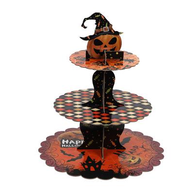 China Sweet Cardboard Mini Dessert Bakery Dessert Stand Recyclable Holiday Party Halloween 3-Tier Cake Stand for sale