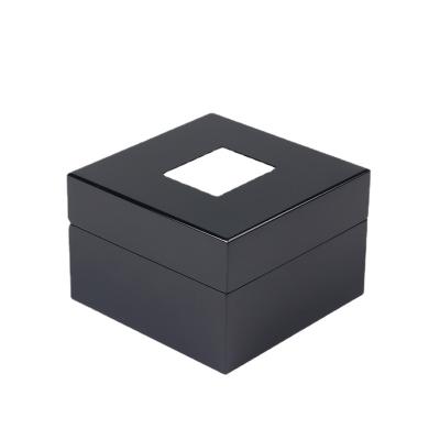 China Recyclable Stock Black Wooden Factory Watch Box High End Glossy Painting With Metal Brand Watch Display Box for sale