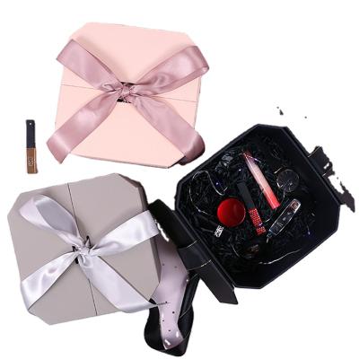 China Disposable Custom Hexagon Wedding Gift Box Double Opening Box Cosmetic Perfume Packaging Gift Box With Ribbon for sale