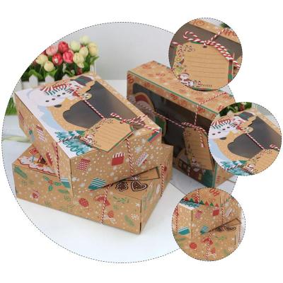 China Recyclable Christmas Cookie Boxes Kraft Paper Candy Gift Food Packaging Box Christmas Party Kids Gift Boxes for sale