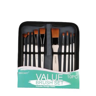 China 10pcs Wholesale High Quality Synthetic Nylon Paint Artist Nylon Brushes Set for sale