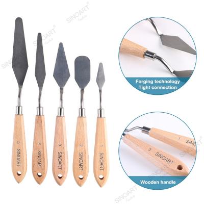 China Wood+Metal SINOART 5pcs Palette Knives Set Stainless Steel Painting Spatula For Metal Knives Wood Handle for sale