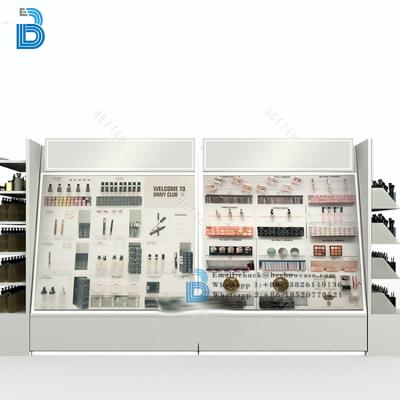 China High End PLY/MDF/SOLID WOOD/GLASS Cosmetic Display Shelves And Metal Display Rack Shelf For Supermarket for sale