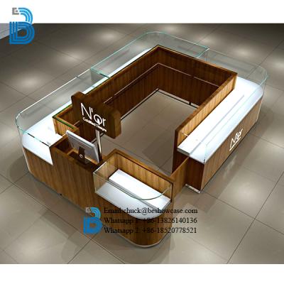 China Wooden Jewelry Store Counter Design Mirror Jewelry Cabinet For Mall Kiosk for sale