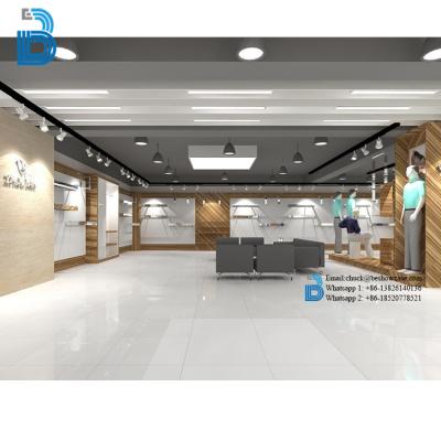 China PLY/MDF/SOLID WOOD/GLASS factory design direct free unique showroom interior design for clothing store for sale