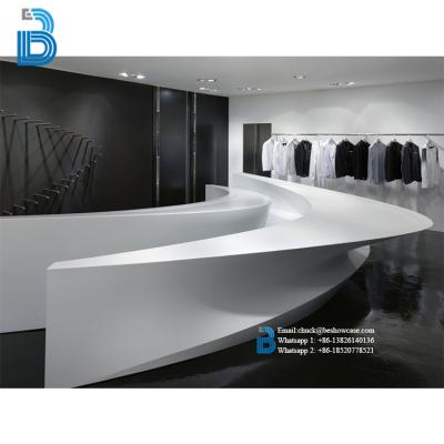 China PLY/MDF/SOLID WOOD/GLASS clothing store counter table design retail clothing retail apparel counter for garment for sale