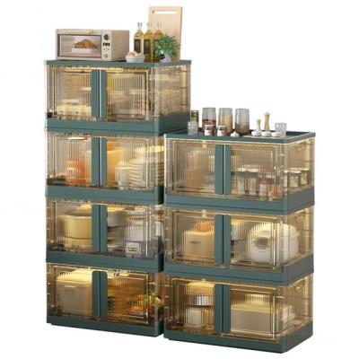 China Transparent Folding Plastic Toys Home Snacks Locker Living Room Kitchen Slot Storage Cabinet Wardrobe for sale