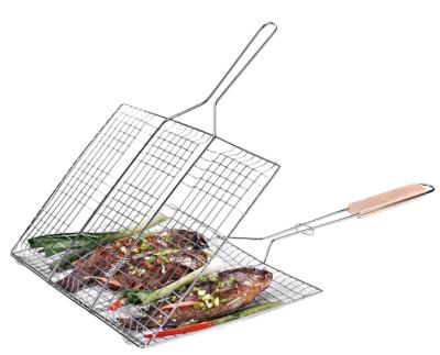 China Welded BBQ Grilling Basket Barbecue Accessories Tools Handle Folder Non-Stick Wooden Clip Barbecue Accessories for sale