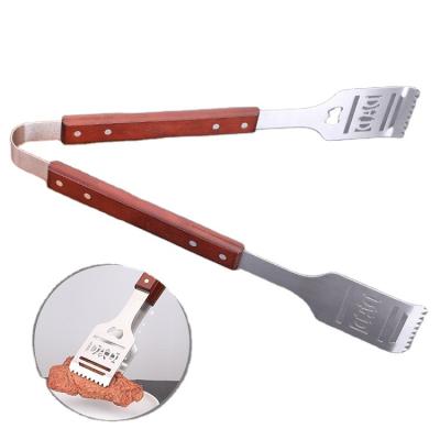 China Dustproof BBQ Grill Handle Stainless Steel Wooden BBQ Tongs for sale