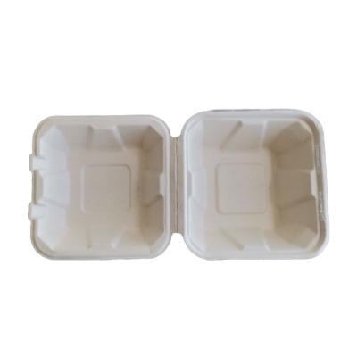 China 6 Inch Lunch Box Biodegradable Biodegradable Bagasse Meal Clamshell Hamburger Takeout Box for sale